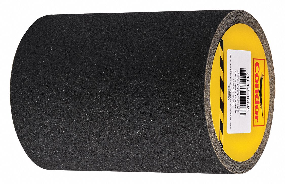 CONDOR Solid Black AntiSlip Tape, 8 in x 60 ft, 80 Grit Silicon
