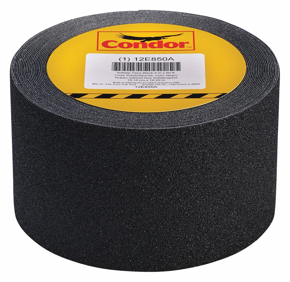 CONDOR Solid Black AntiSlip Tape, 4 in x 60 ft, 46 Grit Silicon