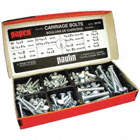 CARRIAGE BOLTS ASSORTMENT, PLATED BOLTS AND NUTS, 14 SIZES, FIBREBOARD CONTAINER, 70 PIECES