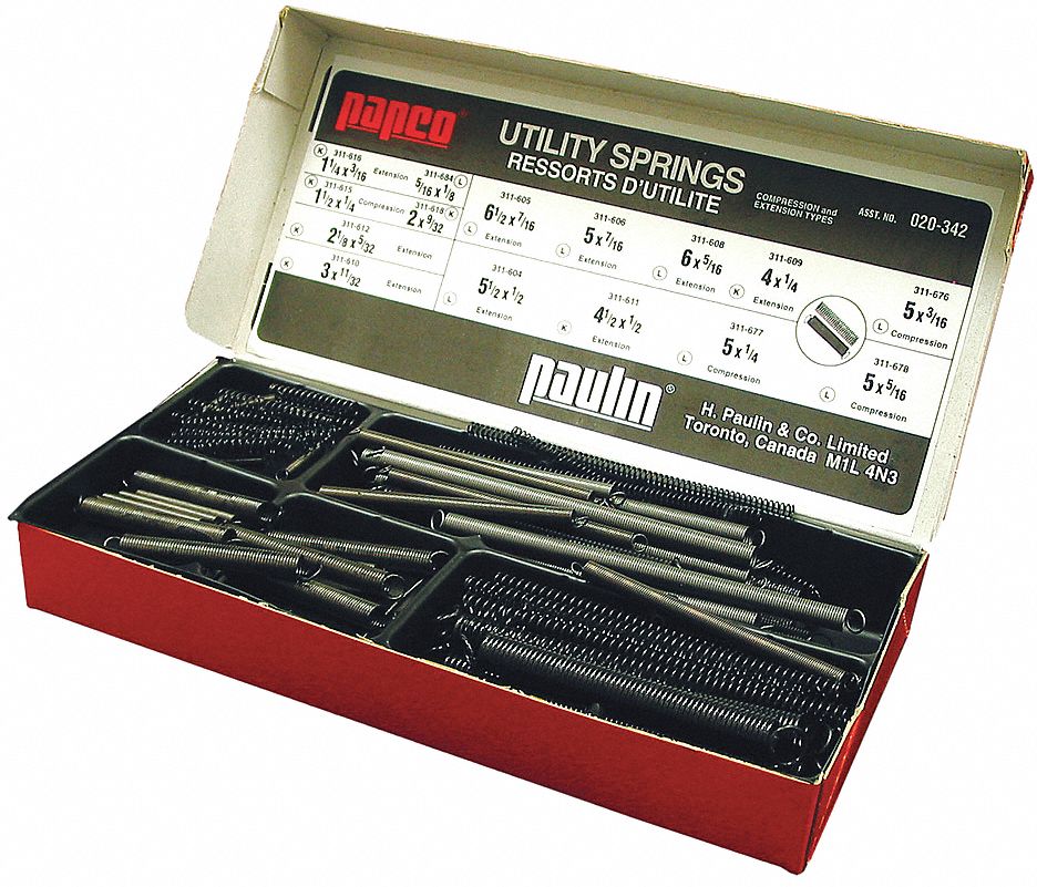 PAPCO UTILITY SPRING ASSORTMENT, EXTENSION/COMPRESSION, 15 SIZES ...