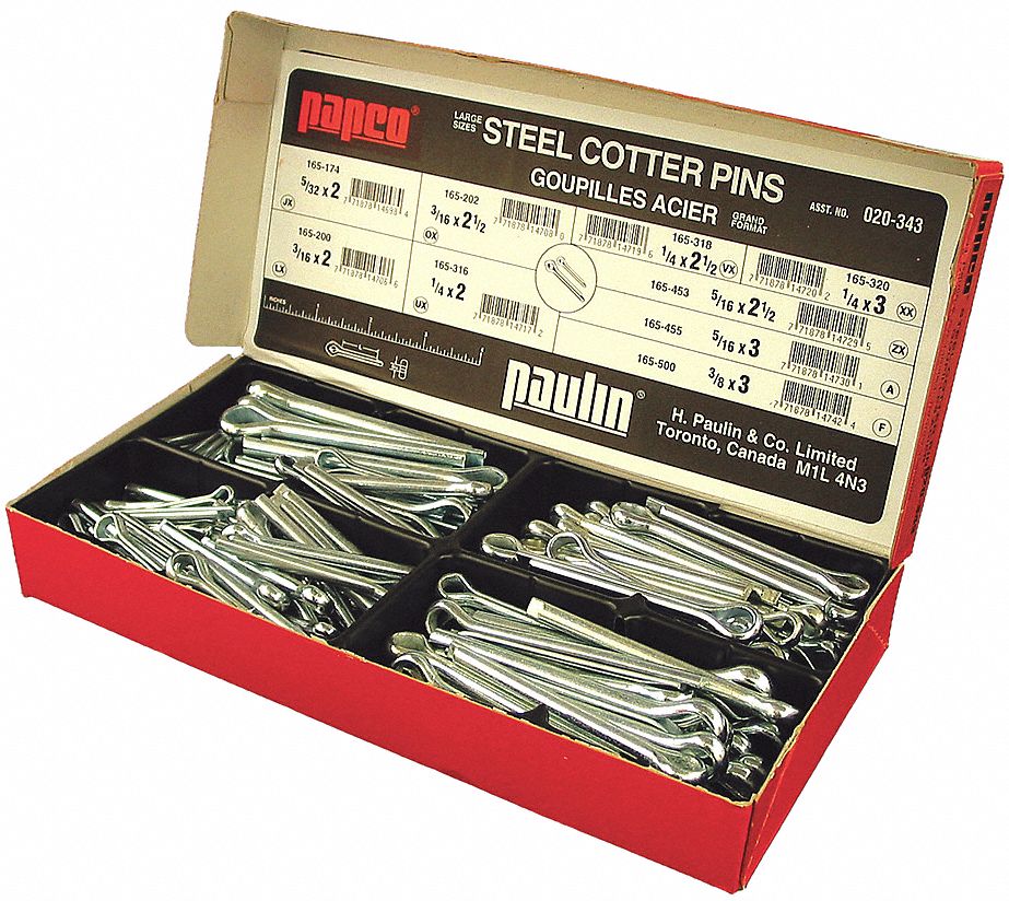 PAPCO COTTER PINS ASSORTMENT, 9 SIZES, 5/32 X 2 IN TO 3/8 X 3 IN ...