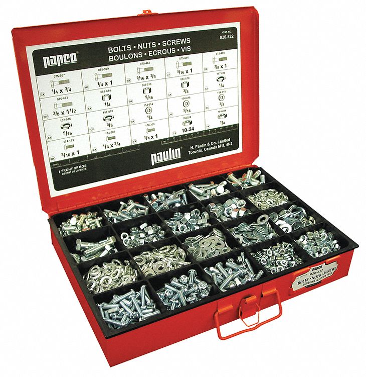 PAPCO CAP SCREWS/NUTS ASSORTMENT, SCREWS/NUTS/WASHERS/STOVE BOLTS