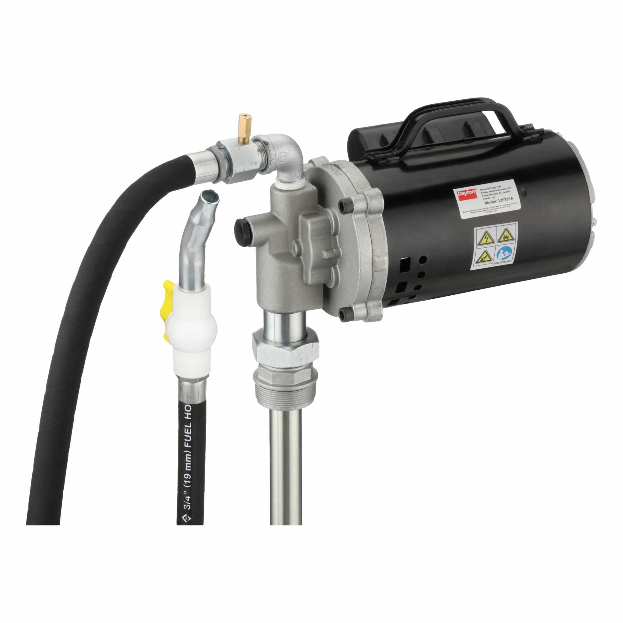 Electric Drum Pump: Pump with Hose & Nozzle, 1/2 hp HP, 115 V AC, 4 gpm, Aluminum