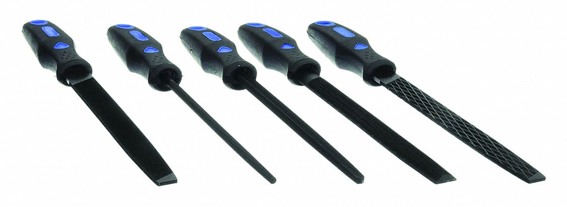 FILE SET, INCLUDES HANDLE, 5 PIECES, BASTARD CUT, POUCH