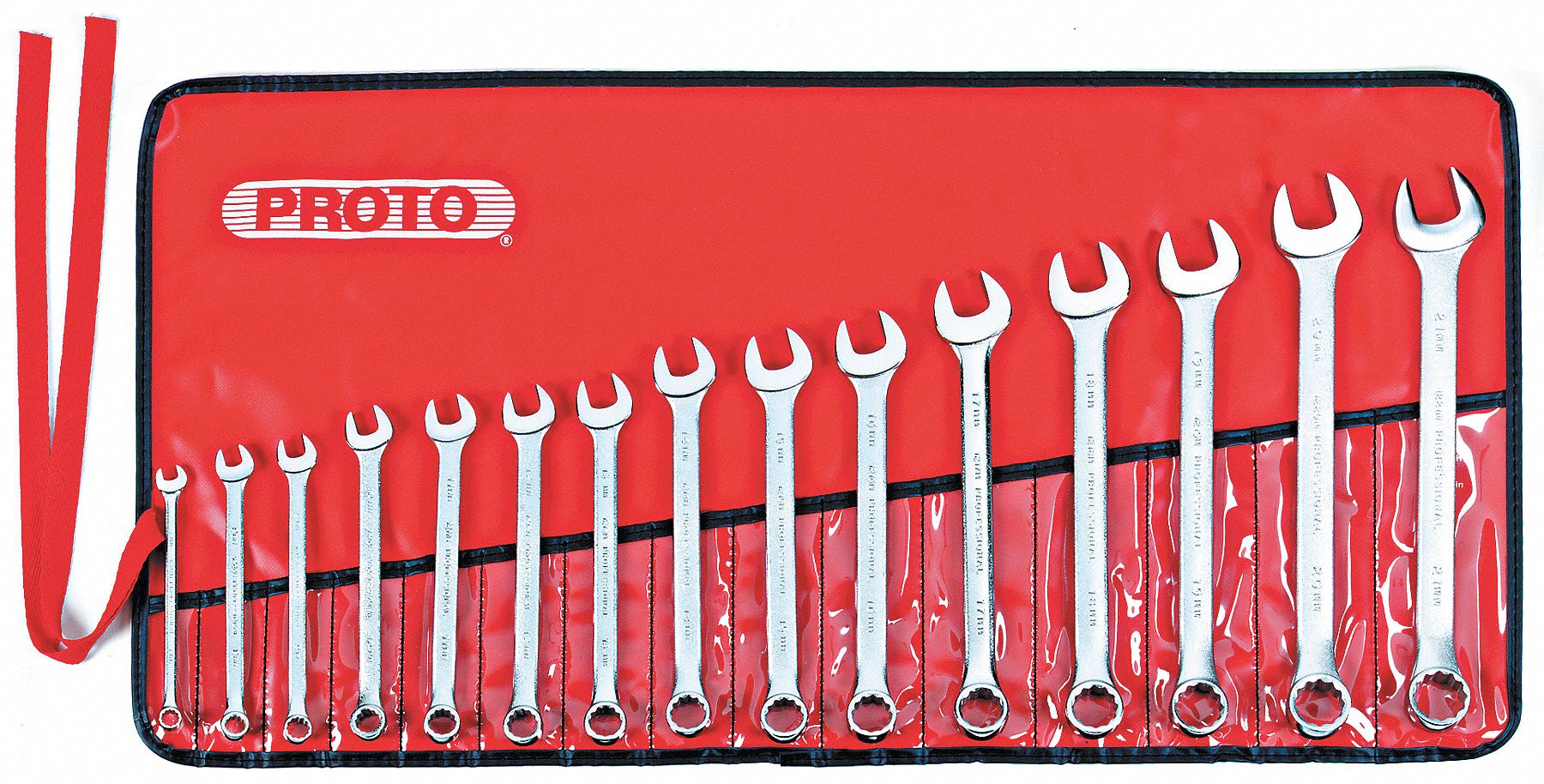 COMBINATION WRENCH SET, SATIN FINISH, 15-PIECE SET 12PT METRIC