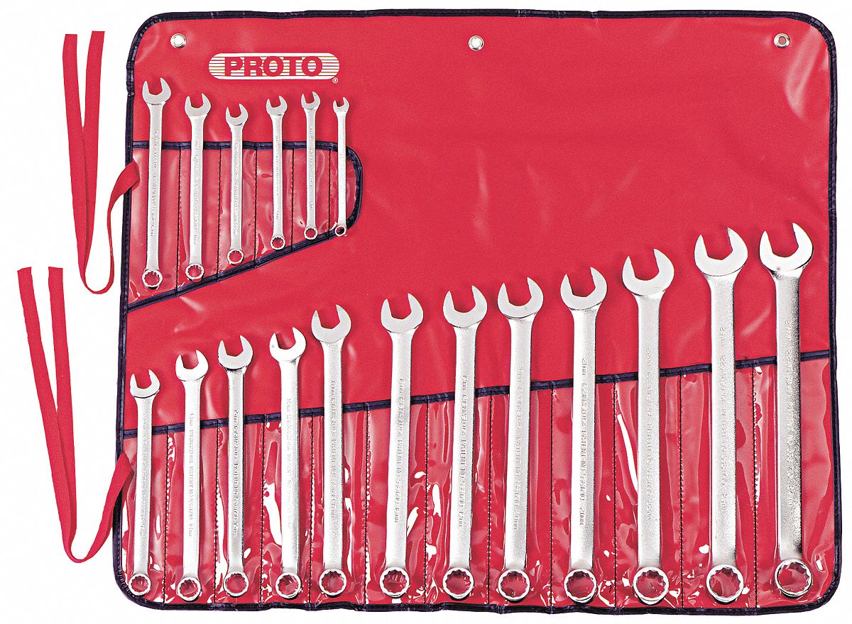 COMBINATION WRENCH SET, SATIN FINISH, 18-PIECE SET 12PT METRIC