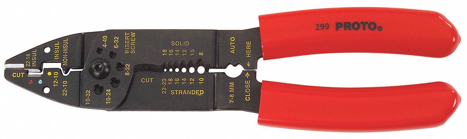 WIRE STRIPPER, MANUAL, 22 TO 10 AWG, 22 TO 10 AWG, 8½ IN OVERALL L, CRIMP/SCREW SHEAR, J299