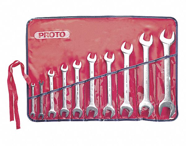 OPEN END WRENCH SET, ALLOY STEEL, SATIN, 10 TOOLS, ¼ IN TO 1⅝ IN HEAD SIZES