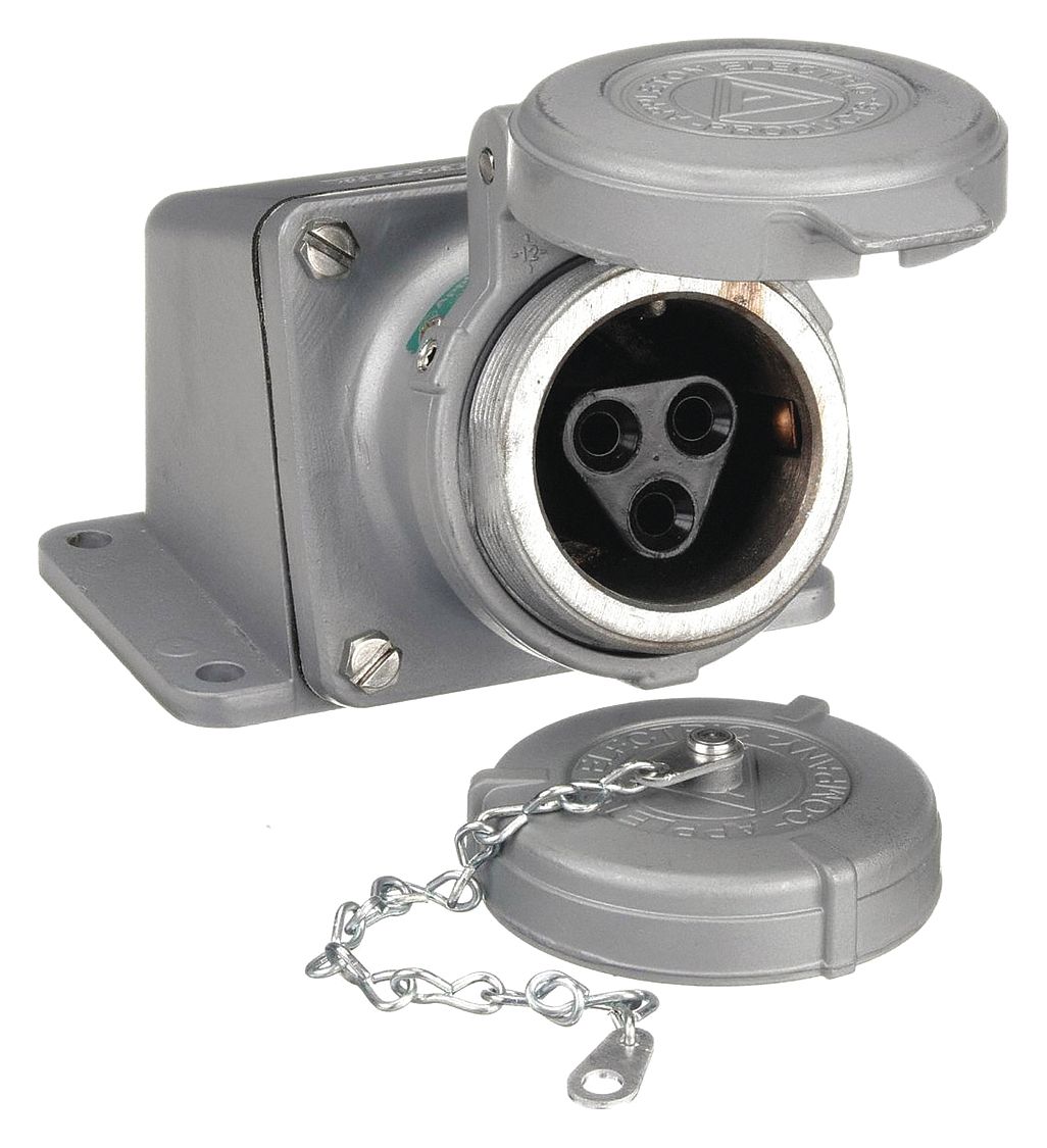 Receptacle: 30 A, 120/240/480/600V AC, 20 hp Horsepower Rating, Style 1 Grounding, Gray, Grounded