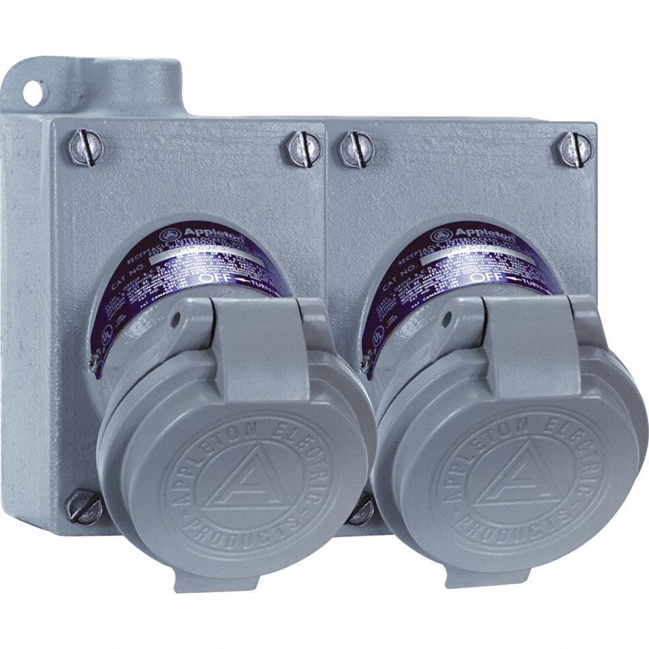 Pin and Sleeve Receptacle: 20 A, 125 to 250V AC/18V DC, 1 hp Horsepower  Rating, Gray, Dead End