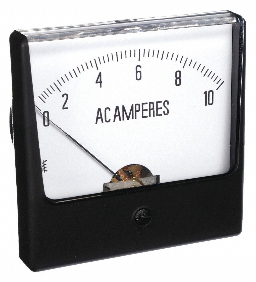 Analog Panel Meter: AC Current, 0 A – 10 A, +/-1.5% Accuracy, 12G372, Moving Iron