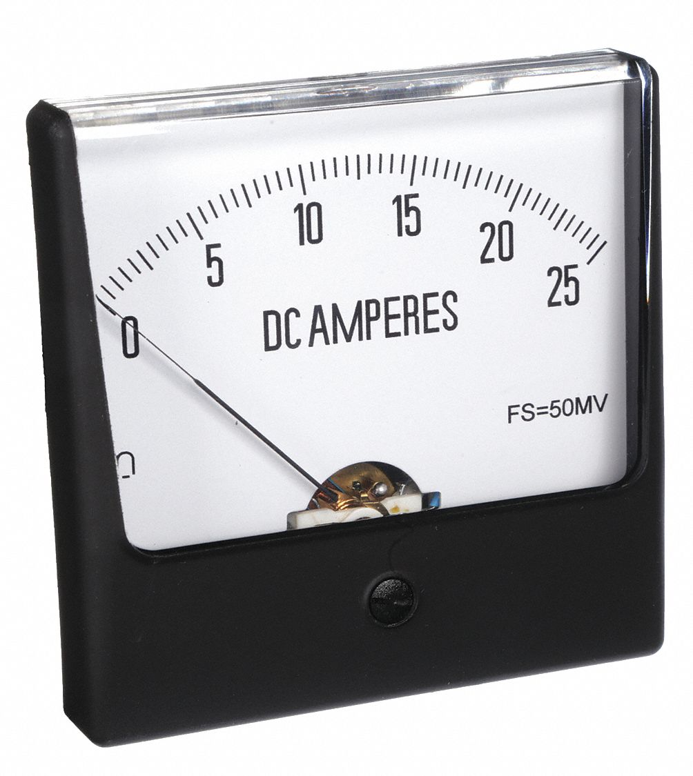 Analog Panel Meter: DC Current, 0 A – 25 A, +/-1.5% Accuracy, 12G420, Moving Coil