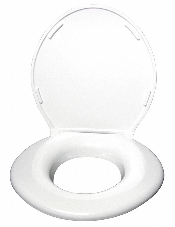 Toilet Seat: White, Stainless Steel, Slow Close Hinge, 2 1/2 in Seat Ht, Closed, Includes Cover