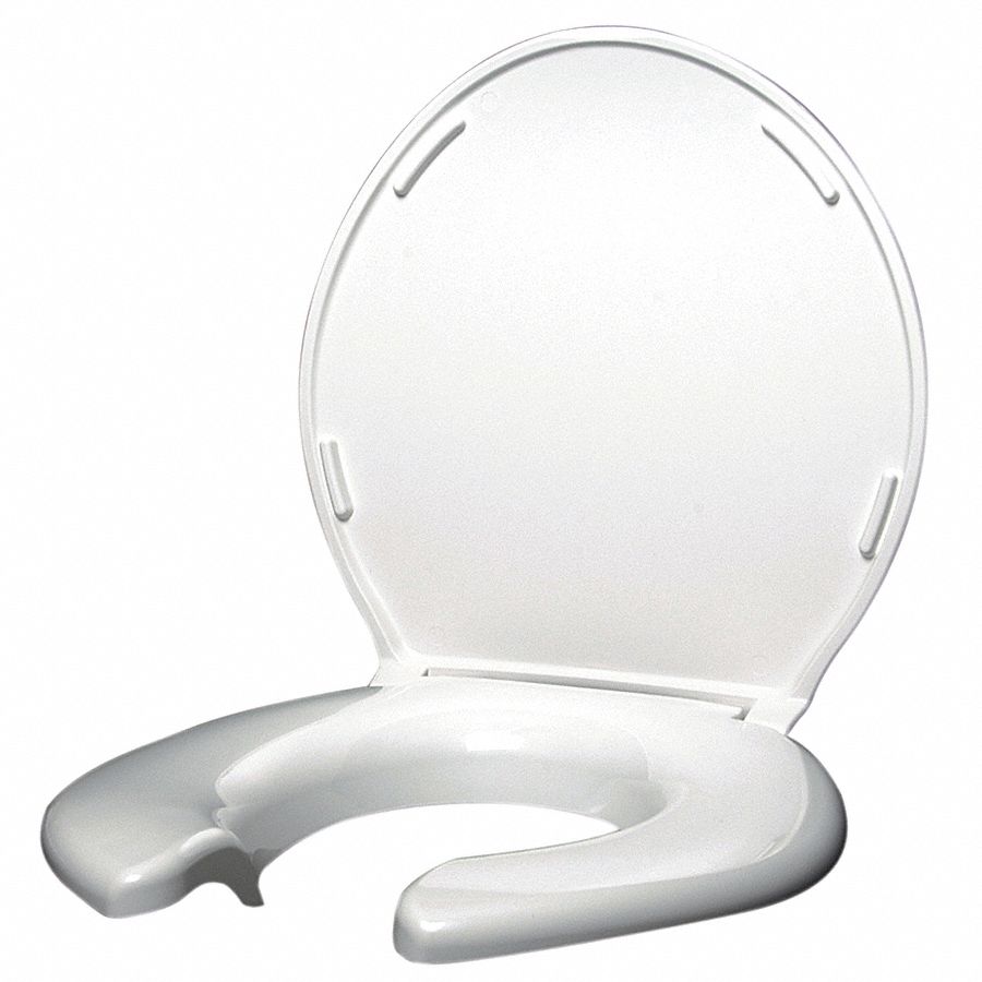 Toilet Seat: White, Stainless Steel, Slow Close Hinge, 2 1/2 in Seat Ht, Open, Includes Cover