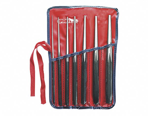 DRIFT PUNCH SET, 3/32 IN/1/8 IN/3/16 IN/1/4 IN/5/16 IN/3/8 IN TIP SIZE, 7 PIECES