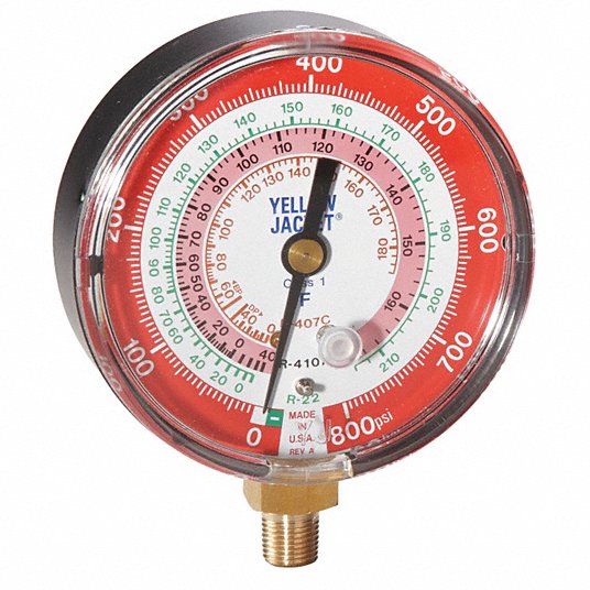 3-1/8 Degrees C R-22/134A/404A Yellow Jacket 49169 Gauge Red Pressure bar/psi