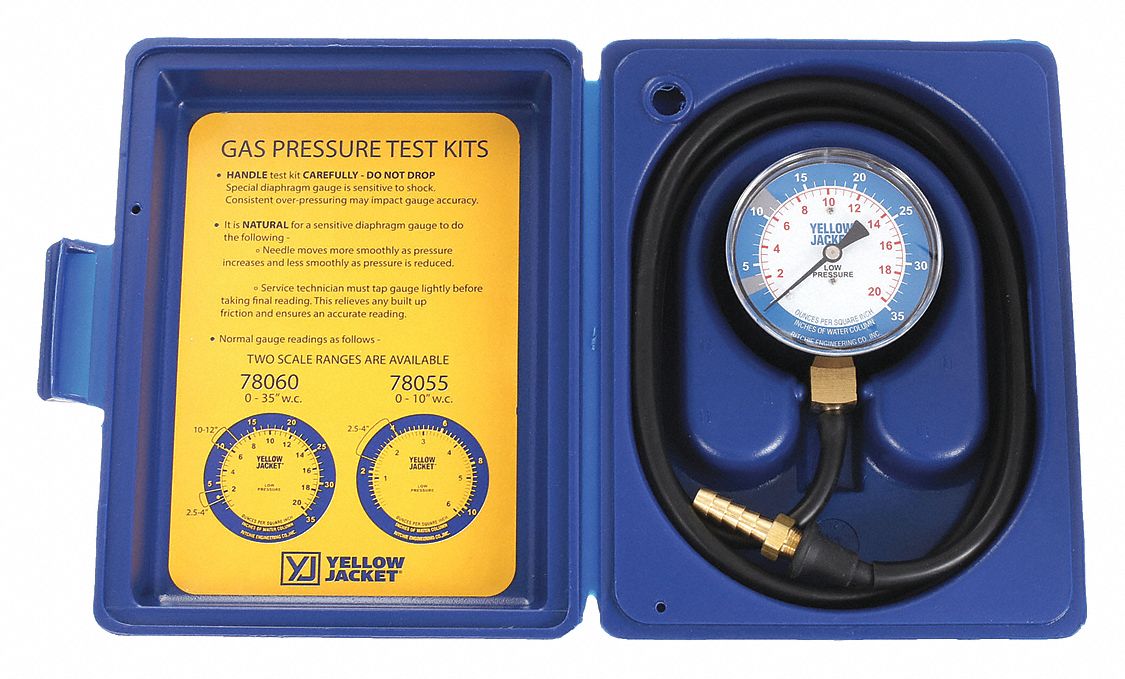 Solimeta Natural Gas or LP Gas Manifold Pressure Test Kit, LP Gas Pressure  Tester, Natural Gas Meter, 0-35 W.C 