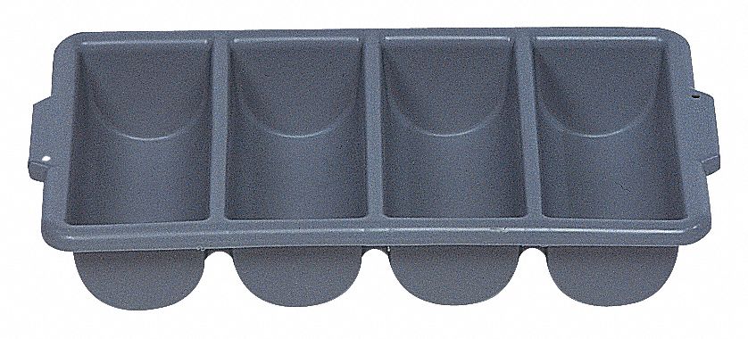 CUTLERY BIN, 4 COMPARTMENTS, GREY, 21.2 X 11.5 X 3.8 IN, POLYPROPYLENE