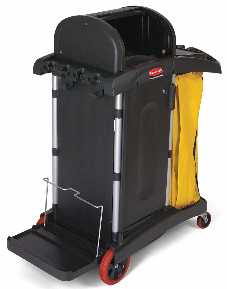 JANITOR CART, DBL DOOR, SECURE, SWIVEL, BLACK, 48 1/8 X 22 X 53 1/2 IN, 4 IN CASTER, AL