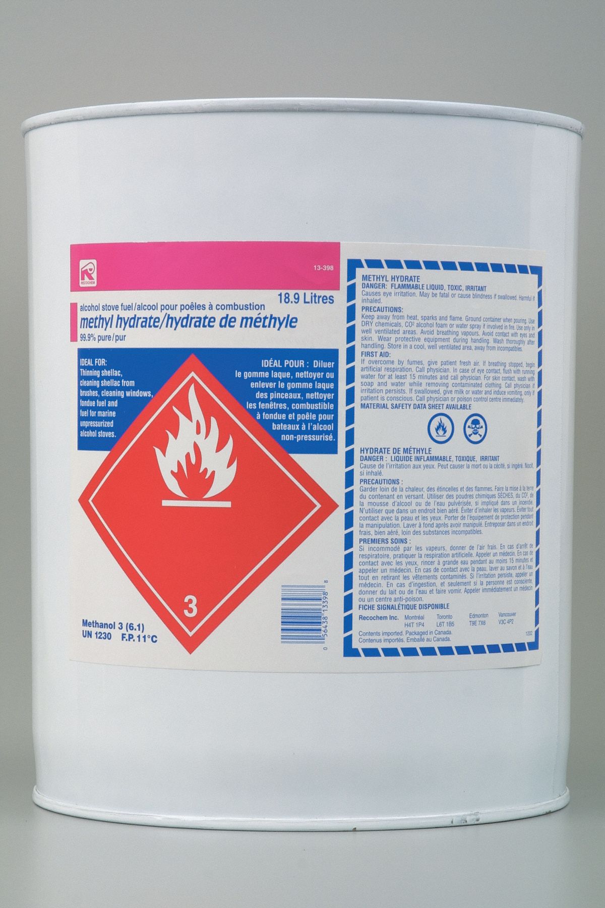 METHYL HYDRATE, 99.9% PURE, FLAMMABLE, FORMULA C-H4-O, CAS 67-56-1, 32.05 G/MOLE, 205 L, PLAS BTL