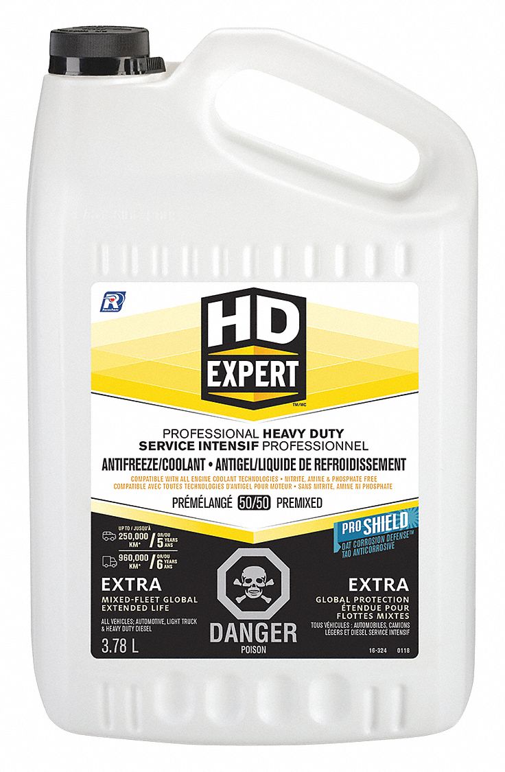 ANTIFREEZE/COOLANT, MIXED-FLEET EXTENDED LIFE, 50/50 PRE-MIXED, 7.5-8.5 PH, YELLOW, 3.78 L