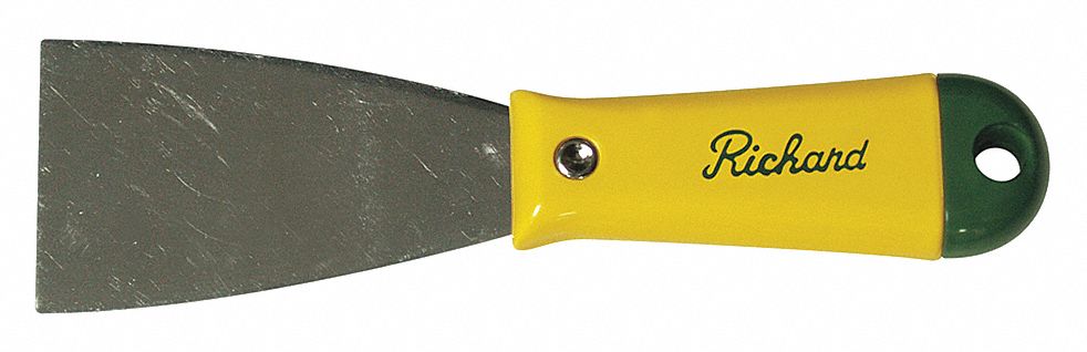 PUTTY KNIFE, FLEXIBLE, 1 EDGE, YELLOW/GREEN, 2 IN WIDE, POLYPROPYLENE/HIGH CARBON STEEL