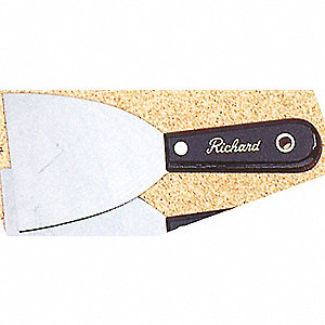 PUTTY KNIFE, CHISEL BLADE, COMMON HANDLE, BLACK,1 1/4 IN WIDE HIGH CARBON STEEL BLADE.