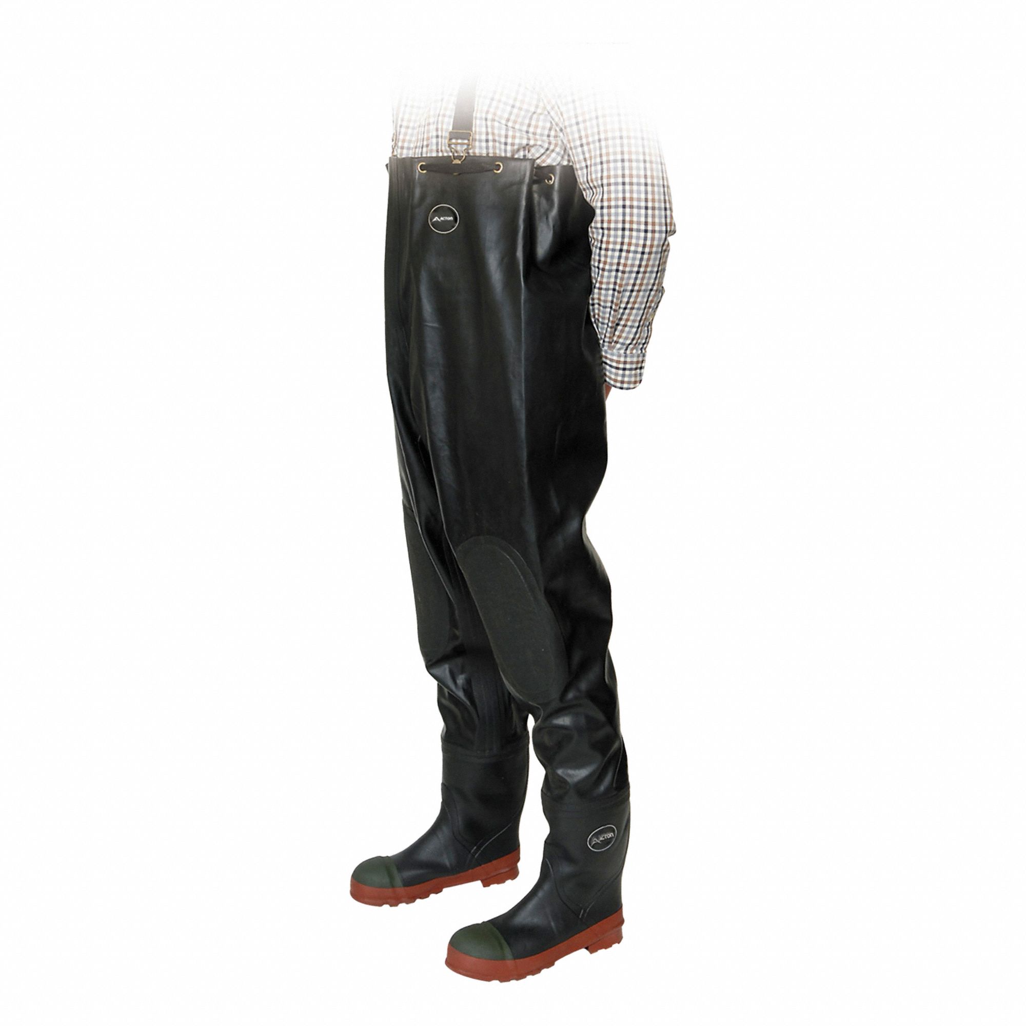 CHEST WADERS, STEEL-TOED, BLACK, SIZE 6, NATURAL RUBBER