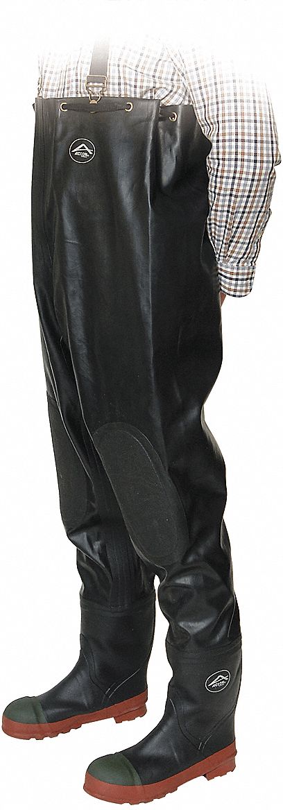 ACTON CHEST WADERS, STEEL-TOED, BLACK, SIZE 11, NATURAL RUBBER