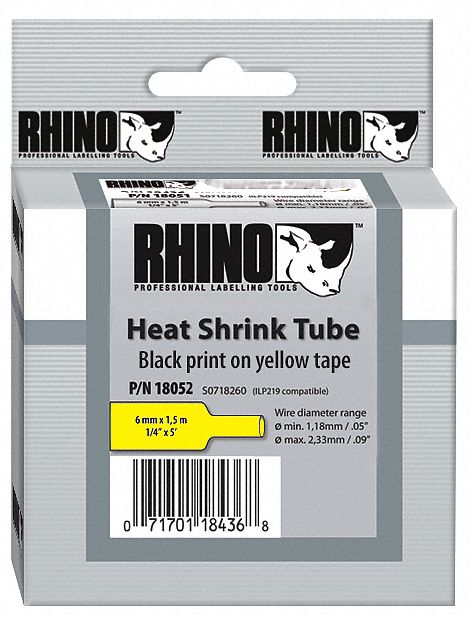 TUBE SHRINK HEAT YELLOW 1/4IN