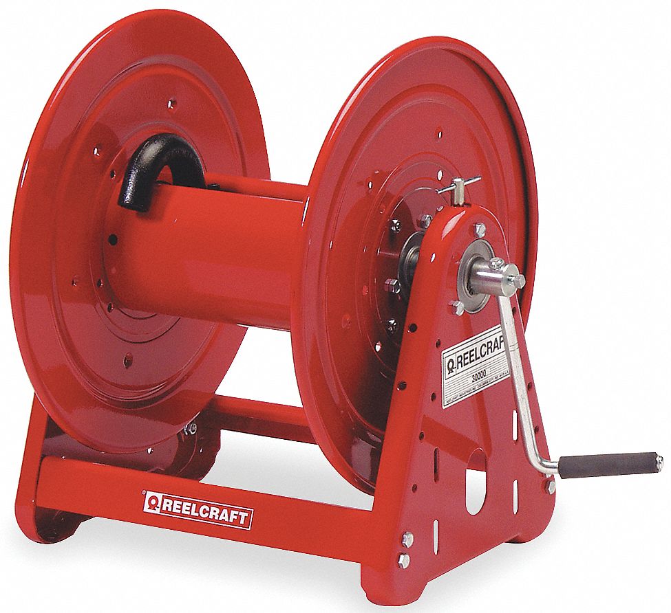 SPRING RETURN HOSE REEL: 50 FT (⅜ IN I.D.), 5,000 PSI MAX, NICKEL PLATED STEEL, RED