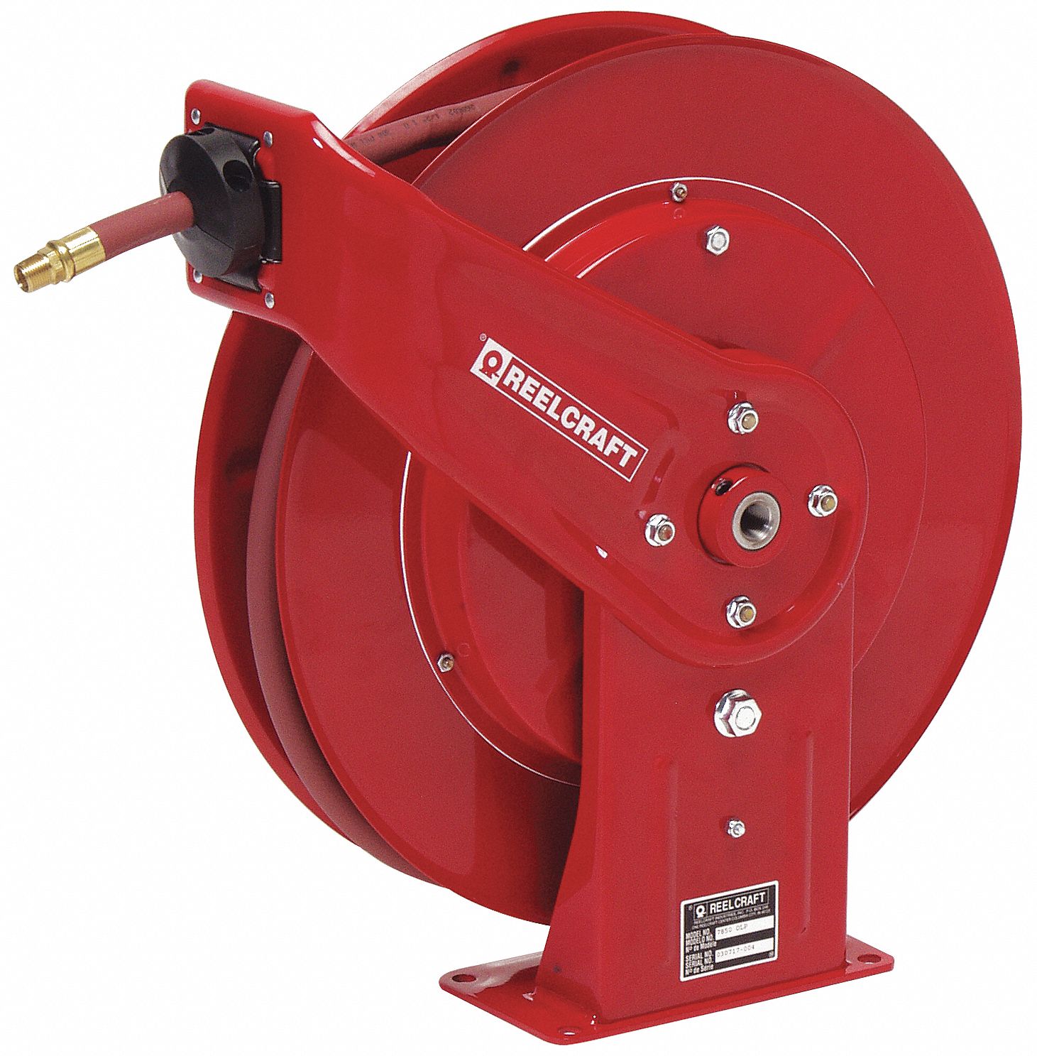 SPRING RETURN HOSE REEL: 25 FT (¾ IN I.D.), ¾ IN MNPT, 250 PSI MAX OP PRESSURE, RED