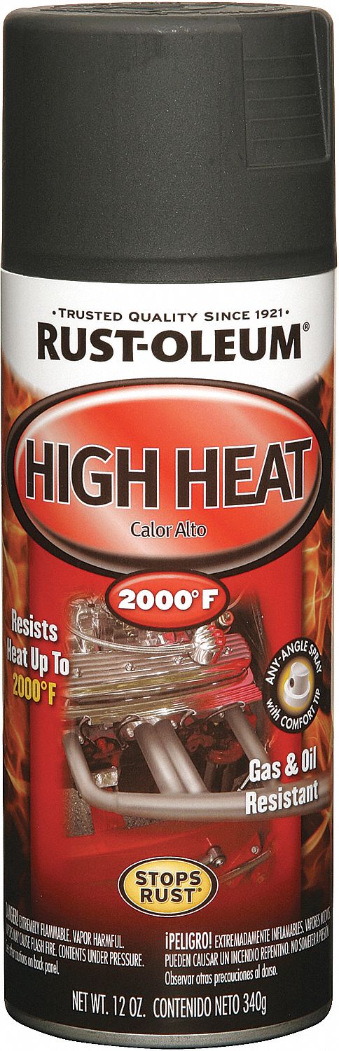 ENGINE ENAMEL,HIGH-HEAT,RUST/GAS/OIL RESIST,1 TO 2 HR DRY,6 TO 10SQ FT COVERAGE,SPRAY,FLAT BLK,319ML