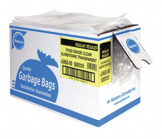 GARBAGE BAGS, FOOD-GRADE/EXTRA-STRONG, CLEAR, 42 X 48 IN, CA 75