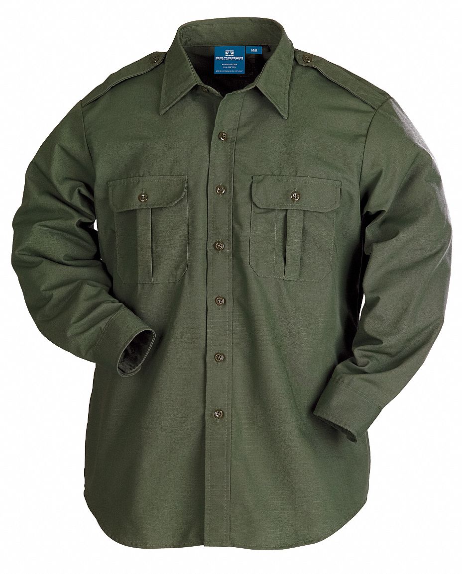 Medium Regular Olive Propper Mens Long Sleeve Tactical Dress Shirt 