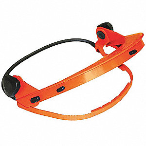 HARD HAT BRACKET FOR FRONT BRIM, TYPE 1 CLS E, ORANGE AND BLK, 7.5 X 20 IN VIEWING AREA, LIGHT TINT