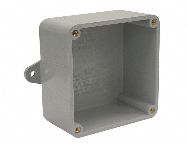 JUNCTION BOX, WITH INSERT/SCREW/GASKET/MOUNTING FEET, 6 X 6 X 4 IN, PVC/BRASS