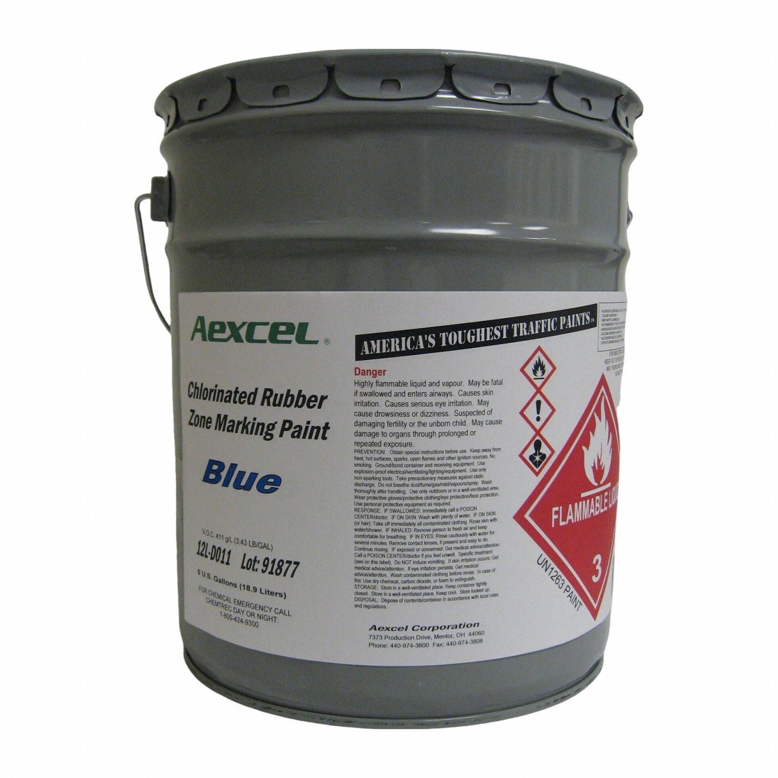 Striping and Marking Paint: Pour Paint Dispensing, Blue, 5 gal, 320 Linear ft/gal (4 in Stripe)