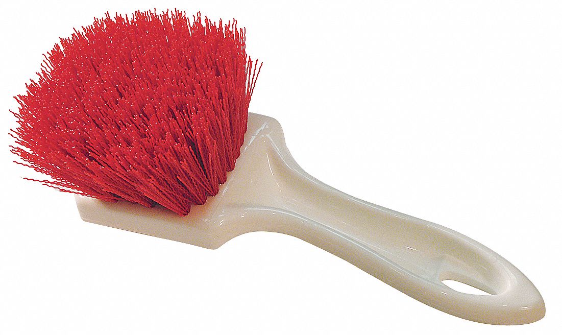 TOUGH GUY 9 1/2 inL Nylon Short Handle Scrub Brush, White 12L022