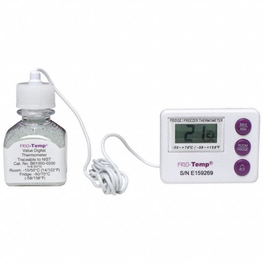 FRIOTEMP Thermometer, (1) Glass Bead Filled 30 mL Glass Bottle Probe, NISTTraceable 12L937