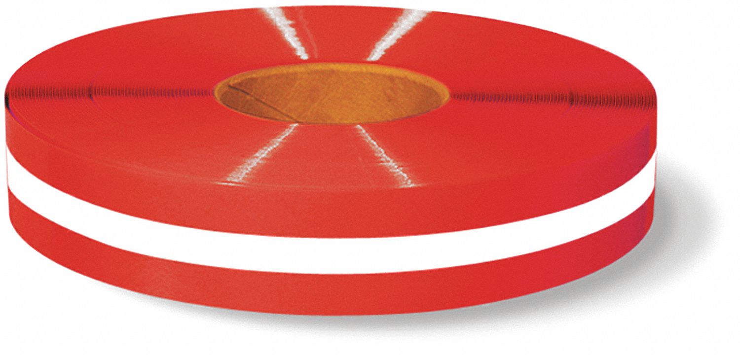 FLOOR TAPE, STRIPED PATTERN, RED AND WHITE, 100 FT L, 2 IN W