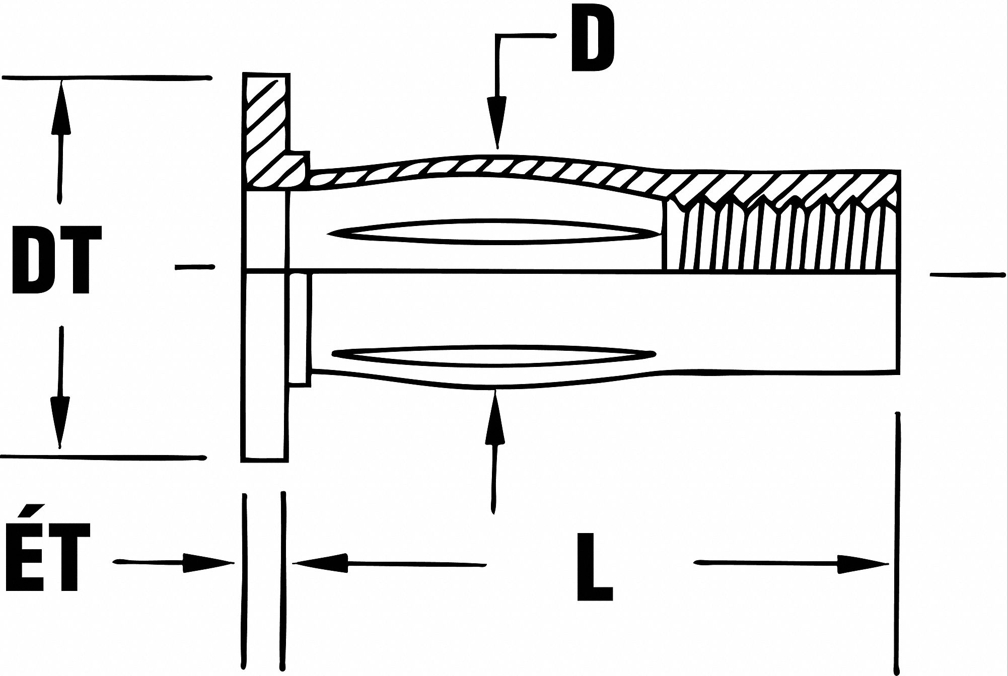 RIVET NUT, LARGE FLANGE/PRE-BULBED SLOTTED BODY, 12.7 MM MAX GRIP, ZINC YLW, M6 X 1.0, STEEL, PK 25