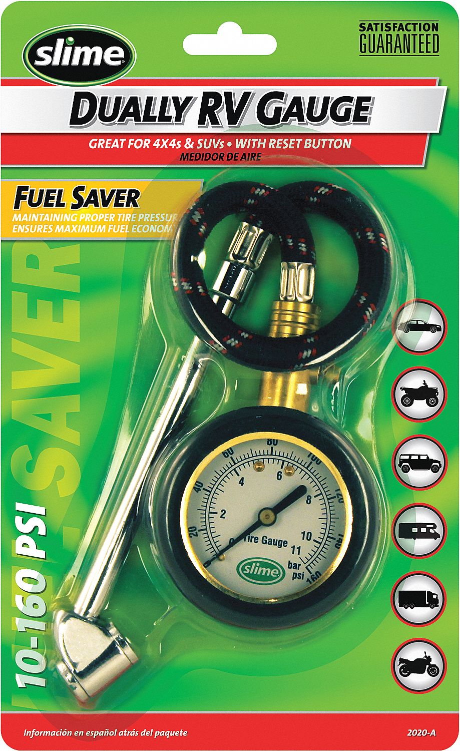 SLIME GAUGE DIAL DUALLY 10160 PSI W/HOSE Tire Pressure and Tread