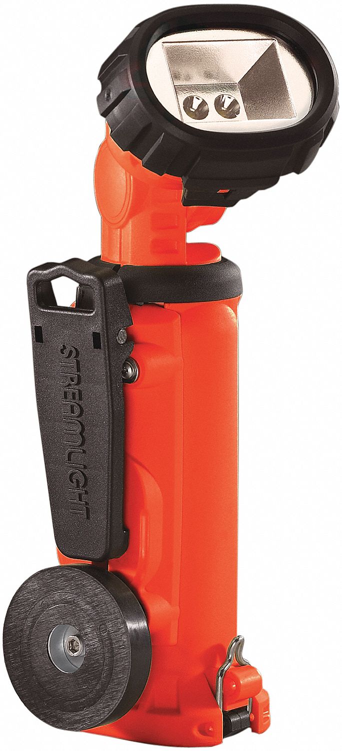 RIGHT-ANGLE SAFETY-RATED FLASHLIGHT, RECHARGEABLE, 200 LUMENS, ORANGE, NYLON