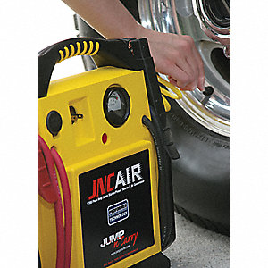 JUMP STARTER/AIR COMPRESSOR, AUTOMATIC, COILED AIR HOSE, 12 V, 12 FT, 68 IN, 14 X 15 X 7 1/2 IN, ABS