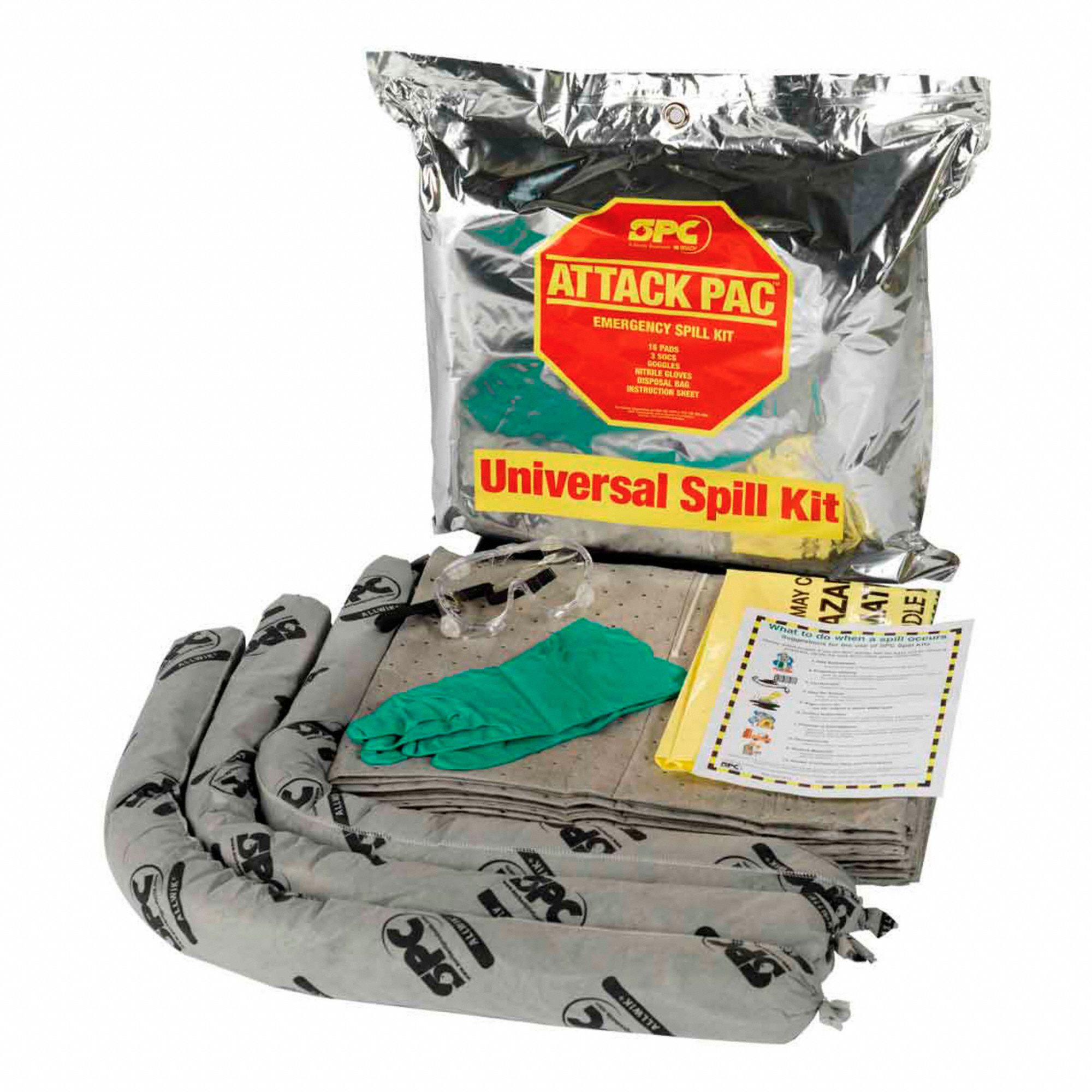 SPILL KIT, SILVER, 7 GAL CAPACITY, 16 IN WIDTH, 17.5 IN HEIGHT, 15 PADS INCLUDED