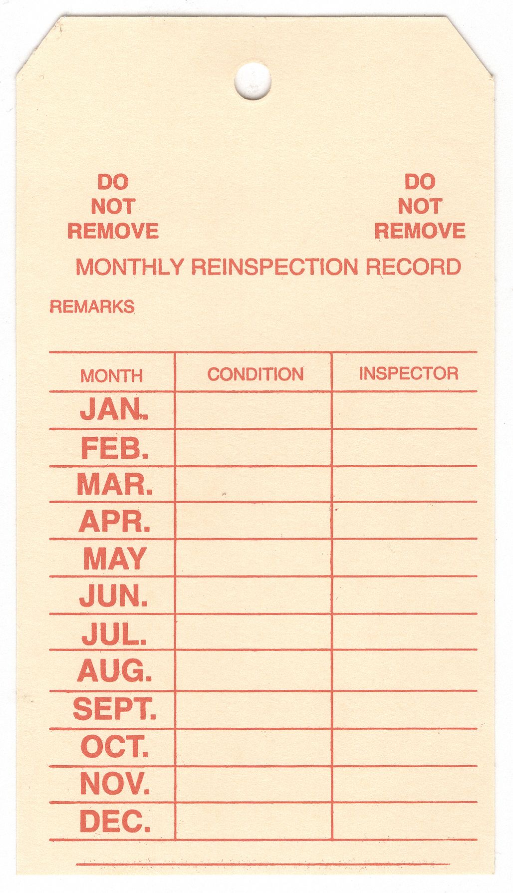 STEEL FIRE TAG MONTHLY INSPECTION - Repair and Maintenance ...