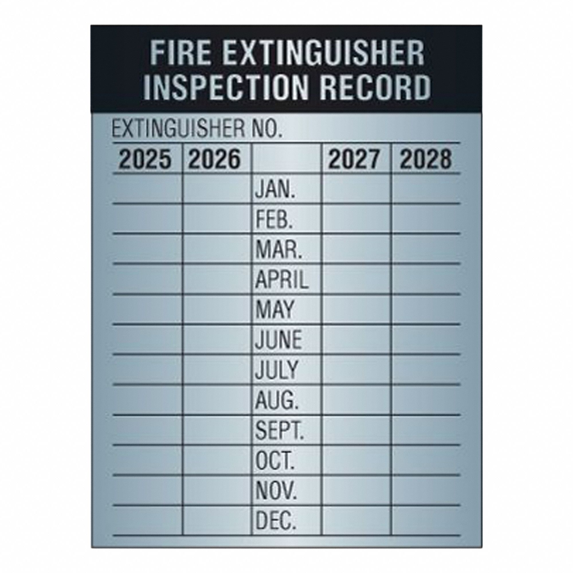 STEEL FIRE FOUR YEAR INSPECTION TAG, ENGLISH, 2 1/4 X 3 IN, METAL ...