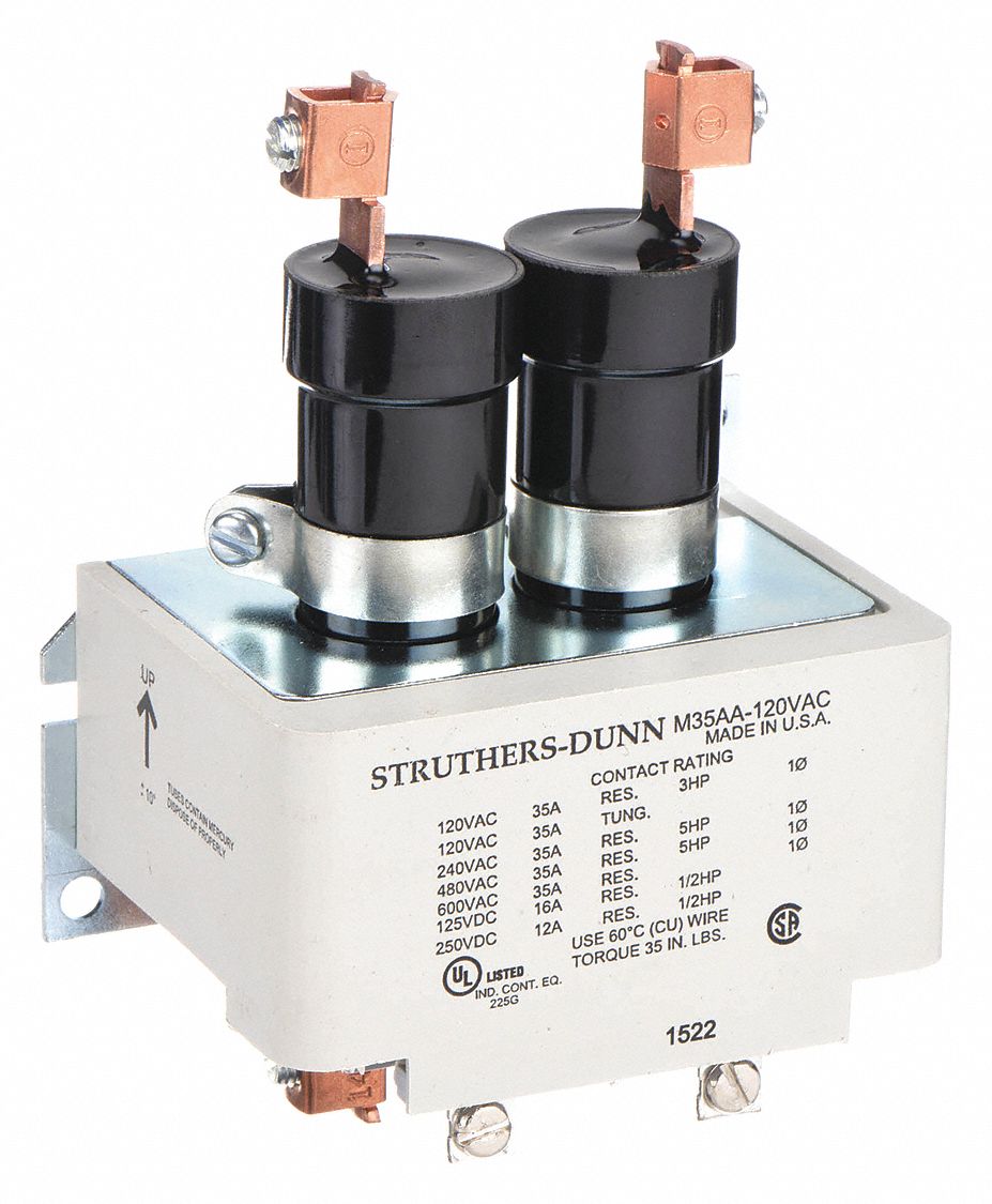 Mercury Displacement Contactor: 120V AC, 35 A Full Load Current - Resistive, 2 Poles