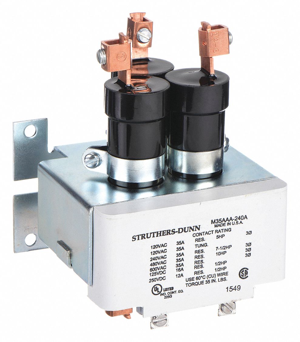 Mercury Displacement Contactor: 240V AC, 35 A Full Load Current - Resistive, 3 Poles
